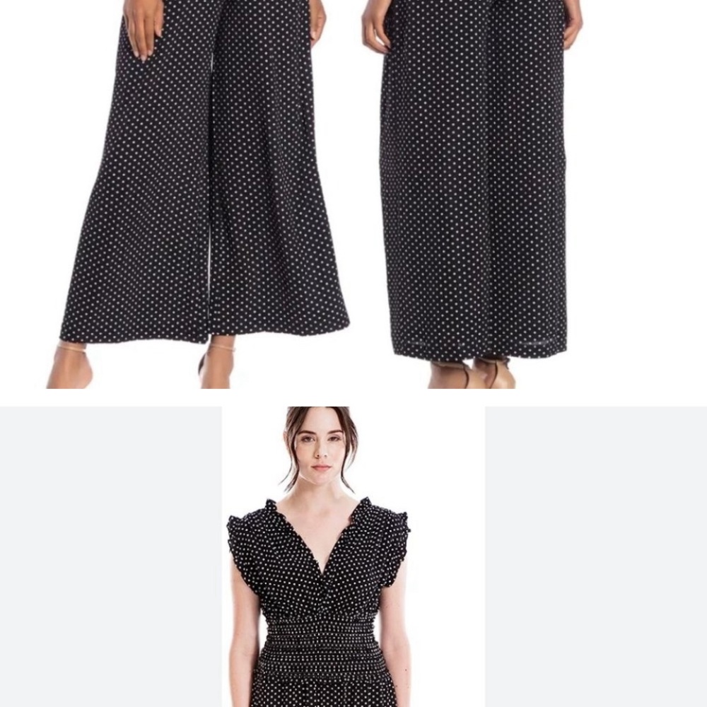 Max Studio polkadot black-and-white romper.